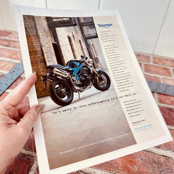 2005 Triumph Motorcycle Ad Madly In Love Unfortunately Y2K Speed Triple Print Ad - Picture 3 of 9